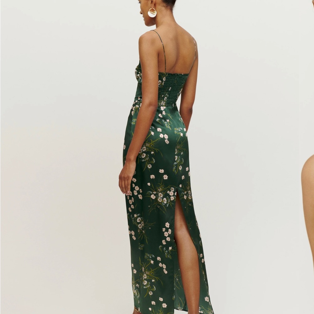 Reformation Frankie Silk Dress Green *altered* - Picture 3 of 15
